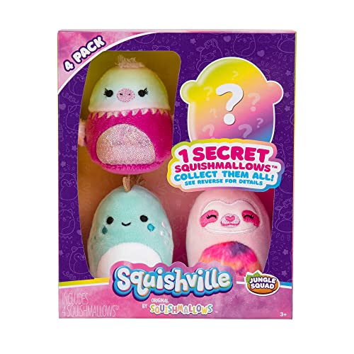 Squishville SQM0329-4er Pack Dschungel Squad, superweiche Mini-Squishmallows, 5cm Plüschfiguren von Squishville