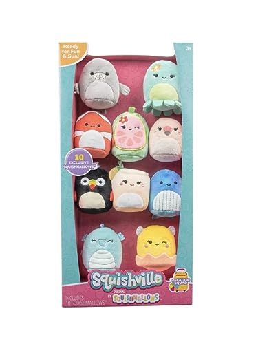 Squishville SQM0447-10er Pack Urlaub Squad, superweiche Mini-Squishmallows, 5cm Plüschfiguren von Squishville