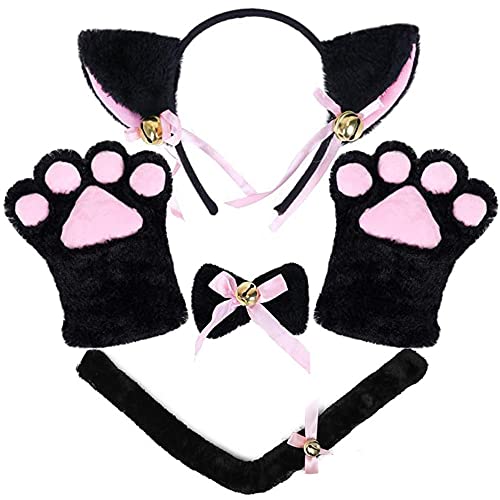 5 Stück Kätzchen Schwanz Ohren, Katzen Cosplay Set, Cat Cosplay Kostüm Set, Kätzchen Ohren Schwanz, Cosplay Katzen Fliege, für Kinder und Erwachsene von Srcasy