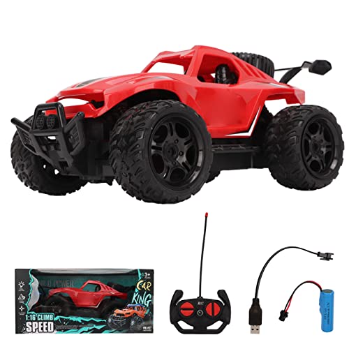 1/16 Ferngesteuertes Auto, RC-Auto, Kabelloses Spielzeugauto, 2,4 GHz, Simulierte Soundeffekte, 1/16 RC-Auto mit Gummireifen für Kinder ab 3 Jahren (Rot) von Srliya