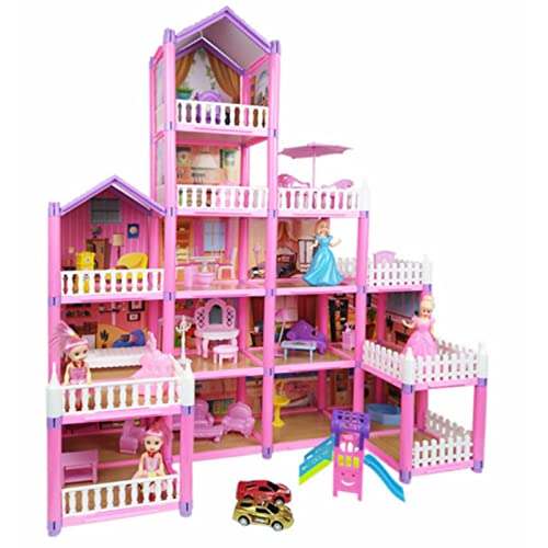 Srliya 278-teiliges Puppenhaus-Bauspielzeug, DIY-Gehirntraining, Puppenhaus-Schlossbausatz Mädchen, Rosa, 1:12 Miniatur-Puppenhaus-Dekoration, Puppenhaus-Zubehör von Srliya