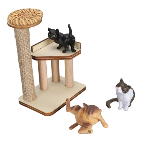 Katzenfigur, Spielset, Miniaturkatze, Klettergerüst, Katzenmodell, DIY-Zusammenbau, Bezaubernder Katzenbaum, Interaktives Puppenhaus-Spielzeug Katzenliebhaber, 1:12 (Gewebter von Srliya