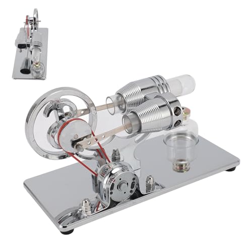 LED -Lampenmodell von Stirling Engine, Bildungsspielzeuggenerator für Wissenschaft, Aluminium -Legierungsglas, 17,5x9.5x11.5 Cm (Silber) von Srliya