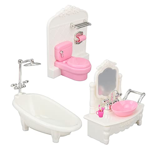 Puppenhaus-Badezimmer-Set, Badewanne, Toilette, Waschtisch, Puppenhaus-Waschraum-Möbel-Set 1/12 Puppenhaus-Möbelzubehör von Srliya