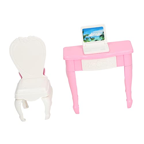 Puppenhaus-Mini-Laptop-Tisch-Stuhl-Set, Hohes Simulationsmodell, Gut für Eltern-Kind-Begleitung, für und Puppenhaus-Liebhaber. Kunststoff, ca. 12 X 5 cm von Srliya