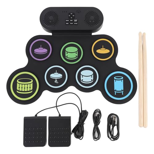 Roll-Up-Drum-Pad, Elektrisches Drum-Pad, Dual-Stereo-Lautsprecher, Bluetooth-MIDI-Verbindung, 3,5-mm-Klinkenstecker, Wiederaufladbares Roll-Up-Drum-Kit von Srliya