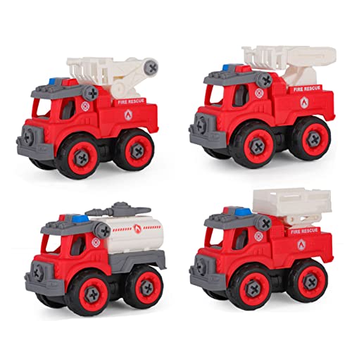 Srliya 4-teiliges Feuerwehrauto-Modell-Set, Abnehmbare Simulation, Innovatives DIY-Feuerwehrauto-Spielzeugset für Kinder, Technisches Fahrzeugspielzeug für Kinder von Srliya