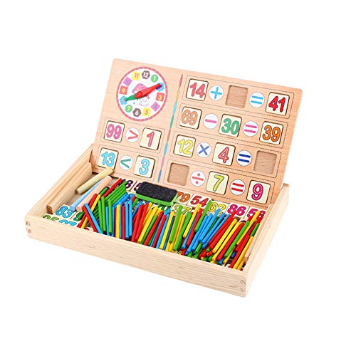 Srliya Bunte Holzstäbchen, Rechenfähigkeit, Visuelle Entwicklung des Babys, Sichere Farbe auf Wasserbasis, Holz-Mathespielzeug-Puzzle-Set mit 48 Stäbchen für Zählspiel, von Srliya