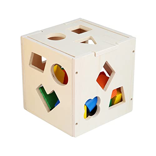 Srliya Formsortierwürfel aus Holz für Kinder, 15 Löcher, Baustein, Würfelbox, Geometrische Formen, Passendes Spielzeug von Srliya