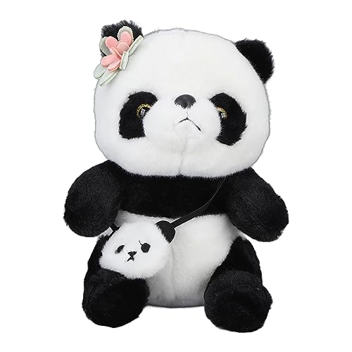 Srliya Panda-Stoffkissen, Süßes Panda-Plüschkissen, Weich, Bequem, Waschbar, Simulation, Panda-Plüsch, Gefülltes Puppenspielzeug mit Blumendekoration, 24,9 cm von Srliya