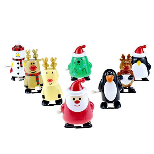 Srliya Pinguin-Weihnachtsmann-Schneemann-Elch-Uhrwerk-Figuren-Ornamente, 8-teiliges Weihnachts-Aufziehspielzeug für Partygeschenke, Figuren-Ornamente (Bunt) von Srliya