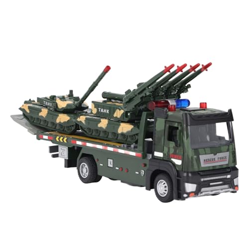 Srliya Pritschenwagen-Spielzeug mit 2 Stück Panzer-Simulation, Legierung, Militär-LKW-Modell, Druckguss, Militärtransporter, Fahrzeug, Spielzeug für Kinder, Pritschenanhänger, Spielzeug von Srliya