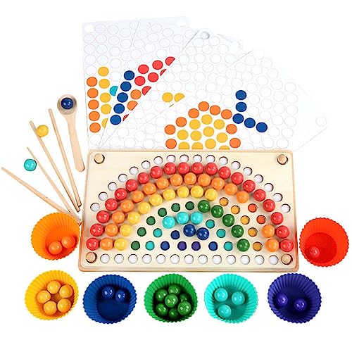 Srliya Regenbogen-Clip-Perlen, Holz-Steckbrett-Perlen-Spiel, Pädagogisches Regenbogen-Clip-Perlen-Puzzle, Sortierspielzeug für Kleinkinder Im Vorschulalter von Srliya