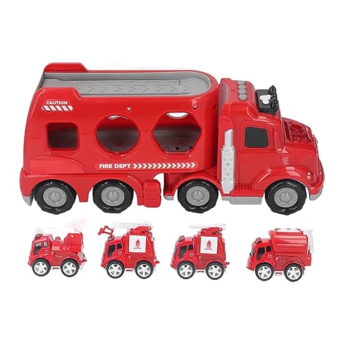 Srliya Transport-LKW-Spielzeug, Feuerwehrauto-Spielzeug-Set, 5-in-1-Transporter-LKW, Transport-LKW-Spielzeug, Autos, Träger-Feuerwehrautos mit Leichter Sprühmusik für Kleinkinder (Typ A) von Srliya