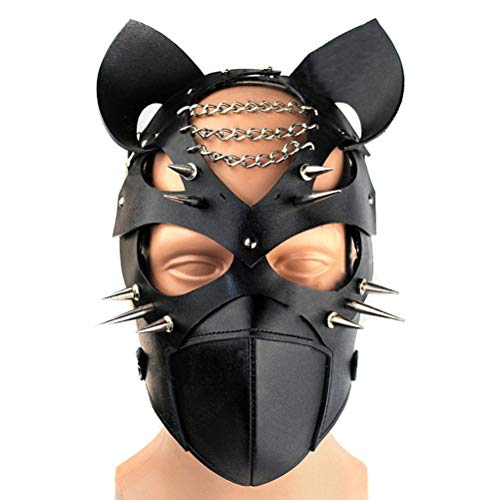 Srliya Verstellbare Hundemaske, Leichtes PU-Material, Schwarz, Einheitsgröße, Vollständige Gesichtsbedeckung mit Augenlöchern Halloween-Maskerade-Party, Perfektes Freunde von Srliya