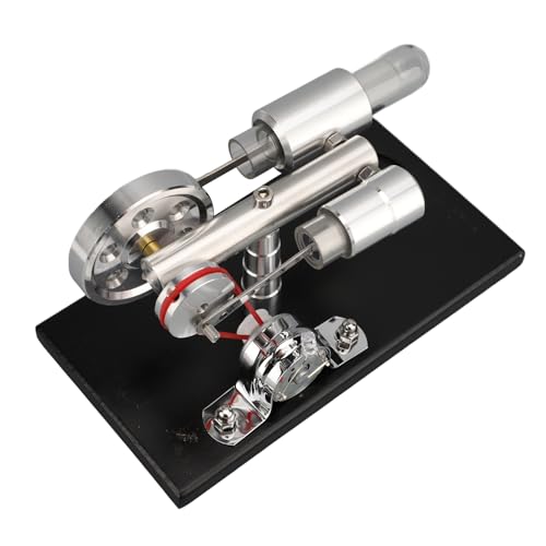 Stirling Engine Model Kit mit LED, Russischer Kiefernbasisplate, Aluminiumlegierungen, Bildungsspielzeug für Wissenschaftsexperiment, Aluminiumlegierung, Glas, Kiefernholz von Srliya