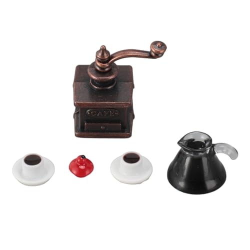 Zarte 3er-Set-Puppenhaus-Miniatur-Kaffeemaschine mit Hervorragender Legierung und Kunststoffmaterial, 1:12 Lebensechte Mühle, Topf, Ornament, Simulationsmodell, Spielzeug für von Srliya