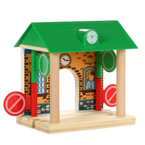 Ssguopte Holzbahnhof, sichere natroale Holzstrecke Accessoires Barrikaden Szene Bildungsspielzeug für Kinder Jungen Mädchen von Ssguopte