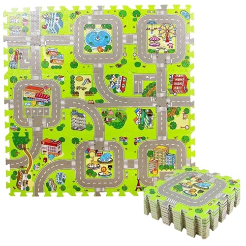 Puzzlematte, 9 Kacheln 12x12 PE Foam Kinder Spielen Spiele ineinandergreifende Schaum -Rätsel Kinderstraßenverkehrsspiele für Spiel Kinder Bildungsschaum Spiele für Räder Matte oder Spielzeugautos von Ssguopte