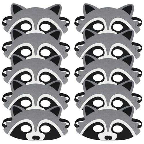 Ssguopte 10pcs Waschbärmasken, 8x4 Halbgesicht Tiermasken für Kinder, ohne Gewebe mit elastischem Stirnband für Partys und Halloween von Ssguopte