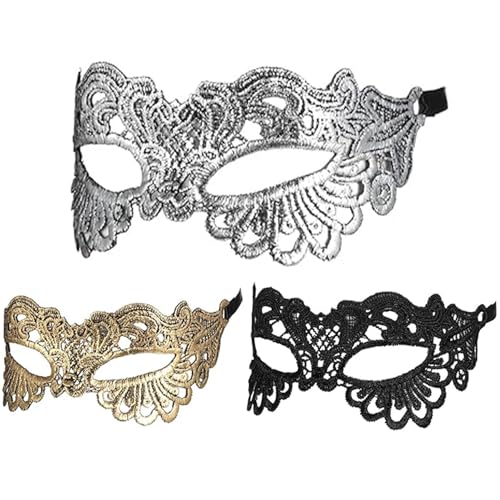 Ssguopte 3pcs Maskerade -Masken für Frauen, Schwarz, Gold- und Silberspitze Venezianer Masken für Maskeradeparty und Bälle von Ssguopte