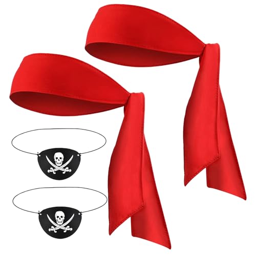 Ssguopte 4pcs Pirat -Kostüm enthält 2pcs 39x2 Piratenbandana und 2pcs Schädel Pirat Eye Patch, lustiges Piratenzubehör von Ssguopte