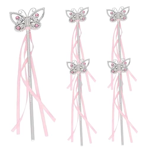 Ssguopte 5pcs Prinzessin Zauberstab, 13 -Zoll -Schmetterlingskönig mit Bändern, Handheld Zepter für Kostüm, Festzüge und Hochzeiten von Ssguopte