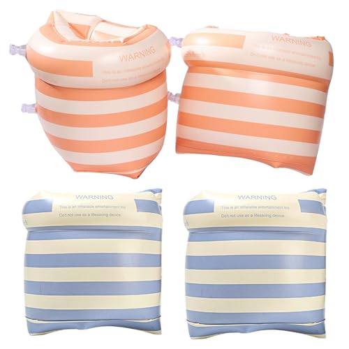 Ssguopte Aufblasbare Arm Floaties 2 Paar Blue & Orange Striped Schwimmarmbänder für Kinder und Erwachsene mit Ventil hoher Auftrieb Keine Leckage PVC Schwimmtrainingsausrüstung für den Pool von Ssguopte