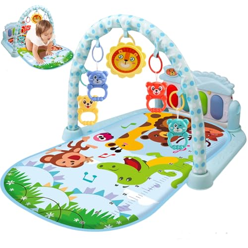 Ssguopte Baby Activity Center mit Musik und leichtem sicherem und abnehmbarem lustigen Babyspielmatte mit Rasselanhänger einstellbarem Board für Neugeborene Kleinkinder, Keine Batterie, blau von Ssguopte