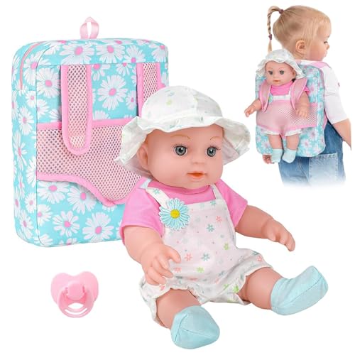 Ssguopte Babypuppen mit Blumenrucksackträgern, 12 Zoll realistische Babys Puppen mit tragbaren Kleidung und Nippelzubehör für Kinder Girls Geschenke von Ssguopte