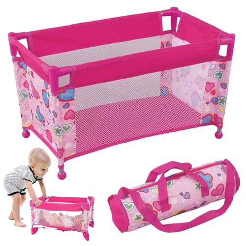 Ssguopte Babypuppenkrippe für 18 '' Puppen, faltbares Babypuppenbett, herzgestütztes Spielstall, Pack und Spiel mit Carry Bag für Kinder 3+ Geschenke von Ssguopte