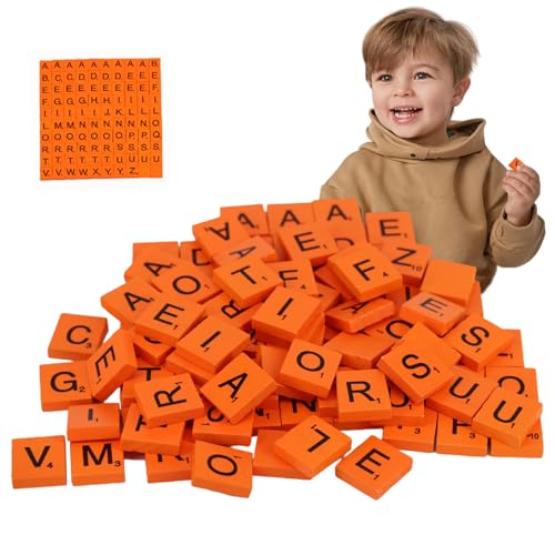 Ssguopte Buchstabenfliesen, 100 pcs 0, 8 x 0, 7 Zoll Orange Holzbriefblattblöcke, frühe Bildungshölzernalphabetblöcke für Handwerks Kinderspielgeschenke von Ssguopte