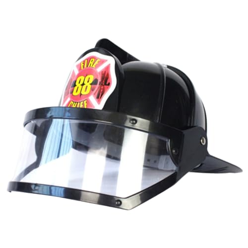 Ssguopte Feuerwehrmannhüte für Kinder durchschnittliche Größe schwarzer Farbfeuerhüte für Kinder mit Sicherheit von Sicherheitsbrillen PVC Fireman Cap/Helm beim Anziehen, Cosplay, Rollenspiel von Ssguopte