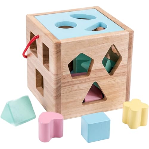 Ssguopte Form Sorter Toy 1 Set 12 Verschiedene Formen Holzsortierspielzeug mit Seilhandlungen pädagogischer Montessori Fine Motor Smooth Sensory Game für Zuhause, Kindergarten, Geschenke für Kinder von Ssguopte