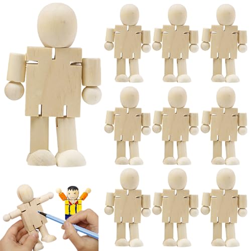 Ssguopte Hölzerner Roboter 10pcs 4x3 Zoll poable hölzerne Figuren mit beweglichen gemeinsamen DIY -freundlichen unfertigen Holzspielzeug für Kinder, um zu malen von Ssguopte