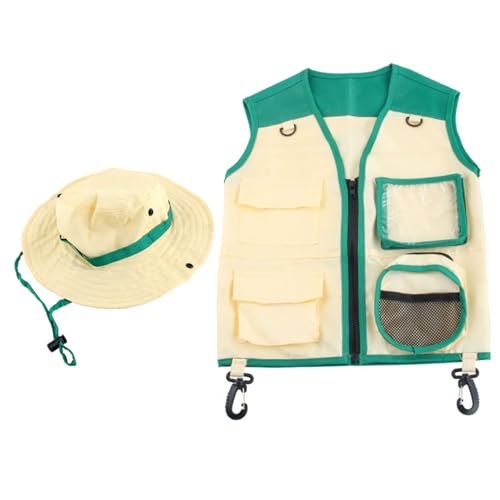 Ssguopte Kids Explorers Kit, Soft Stoff Explorers Safaris Kostüm Kids Fishing Abenteuer Campingweste und Hut für Jungen Mädchen Kleinkind Outfit, Green von Ssguopte