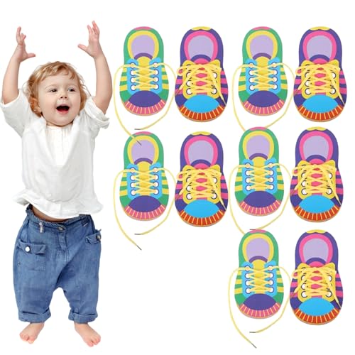 Ssguopte Schuhbindungspraxis für Kinder, 10pcs farbenfrohe Krawattenschuhe Praxis für Kinder, tragbare frühe Bildungsgeschwindigkeitsfäden -Threading -Spielzeugs von Ssguopte