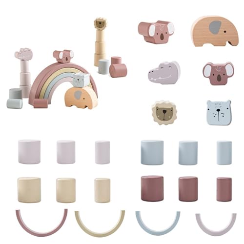 Ssguopte Stapelspielzeug, Cartoon Holzblöcke Montessori Toys, Rainbow & Animal Stapeling Game Building Toys Set reibungsloses stapelbares Spielzeug für Zuhause, Vorschule, Babygeschenke von Ssguopte