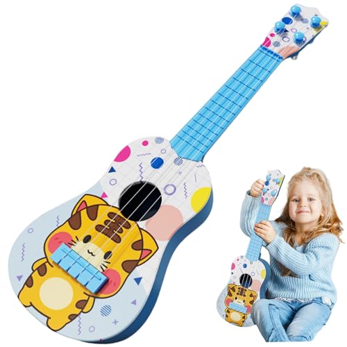 Ukulele für Kinder, Tier-Cartoon-Stil 4-Saiten-Kleinkind-Ukelele für Anfänger mit Anweisungen und wählt einstellbar ergonomische frühe pädagogische Plastik-Kindergitarre, Geschenke für Kinder, Blau von Ssguopte