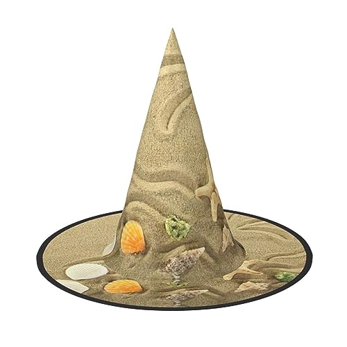 Seestern mit Palmen, Halloween-Hexenhut für Damen, breite Krempe, faltbare Kappe für Halloween, Party, Kostüm, Zubehör, 1 Stück von StOlmx