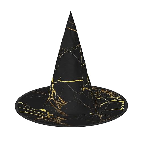 StOlmx Schwarzer und goldener Hintergrund, Halloween-Hexenhut für Damen, breite Krempe, faltbare Kappe für Halloween, Party, Kostüm, Zubehör, 1 Stück von StOlmx