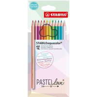 STABILO 1612/7 Aquarell-Buntstift - STABILOaquacolor - Pastellove Set - 12er Pack - mit 12 verschiedenen Farben von Stabilo