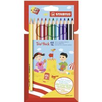 STABILO 203/2-12 Dreikant-Buntstift - STABILO Trio dick - 12er Pack - mit 12 verschiedenen Farben und Spitzer von Stabilo