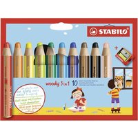 STABILO 880/10-2 Buntstift, Wasserfarbe & Wachsmalkreide - STABILO woody 3 in 1 - 10er Pack mit Spitzer - mit 10 verschiedenen Farben von Stabilo