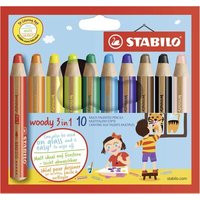 STABILO 880/10 Buntstift, Wasserfarbe & Wachsmalkreide - STABILO woody 3 in 1 - 10er Pack - mit 10 verschiedenen Farben von Stabilo