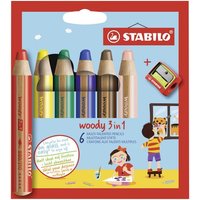 STABILO 8806-2 Buntstift, Wasserfarbe & Wachsmalkreide - STABILO woody 3 in 1 - 6er Pack mit Spitzer - mit 6 verschiedenen Farben von Stabilo