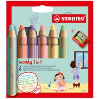 STABILO 8806-3 Buntstift, Wasserfarbe & Wachsmalkreide - STABILO woody 3 in 1 - 6er Pack mit Spitzer - mit 6 verschiedenen Pastellfarben von Stabilo