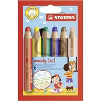 STABILO 8806 Buntstift, Wasserfarbe & Wachsmalkreide - STABILO woody 3 in 1 - 6er Pack - mit 6 verschiedenen Farben von Stabilo