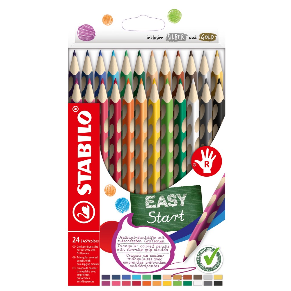 STABILO Dreikant-Buntstifte EASYcolors im 24er Kartonetui für Rechtshänder von Stabilo