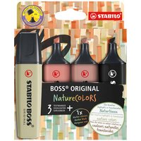 STABILO EO70/4-2-3 Textmarker - STABILO BOSS ORIGINAL NatureCOLORS - 4er Pack - schlammgrün, siena, umbra, schwarz von Stabilo